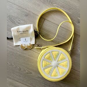 NWOT Kate Spade Fresh Squeeze Lemon Slice Hoop Earrings & EUC Lemon Crossbody